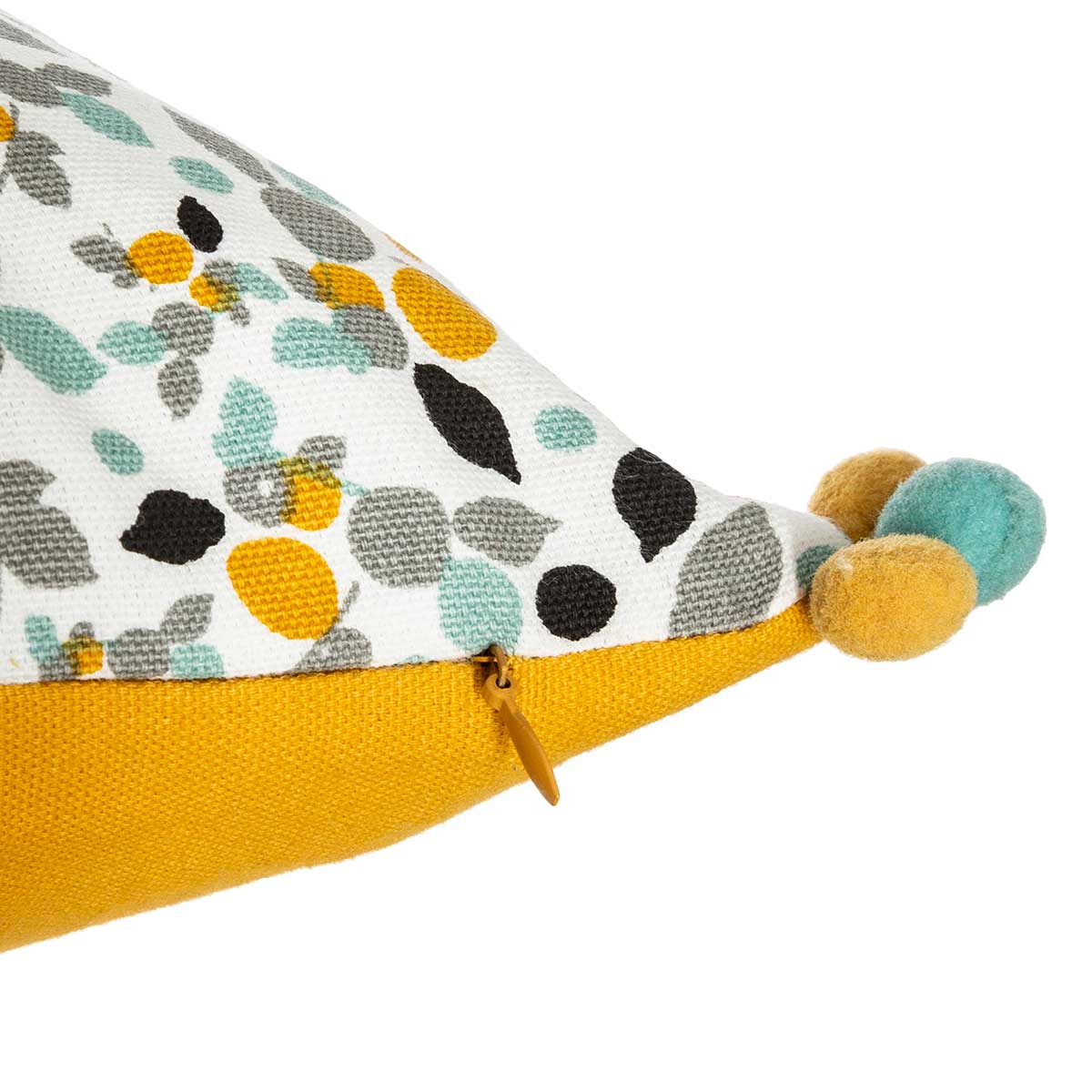 Capa para almofada RAZZO ocre e azul com pompons 40x40cm