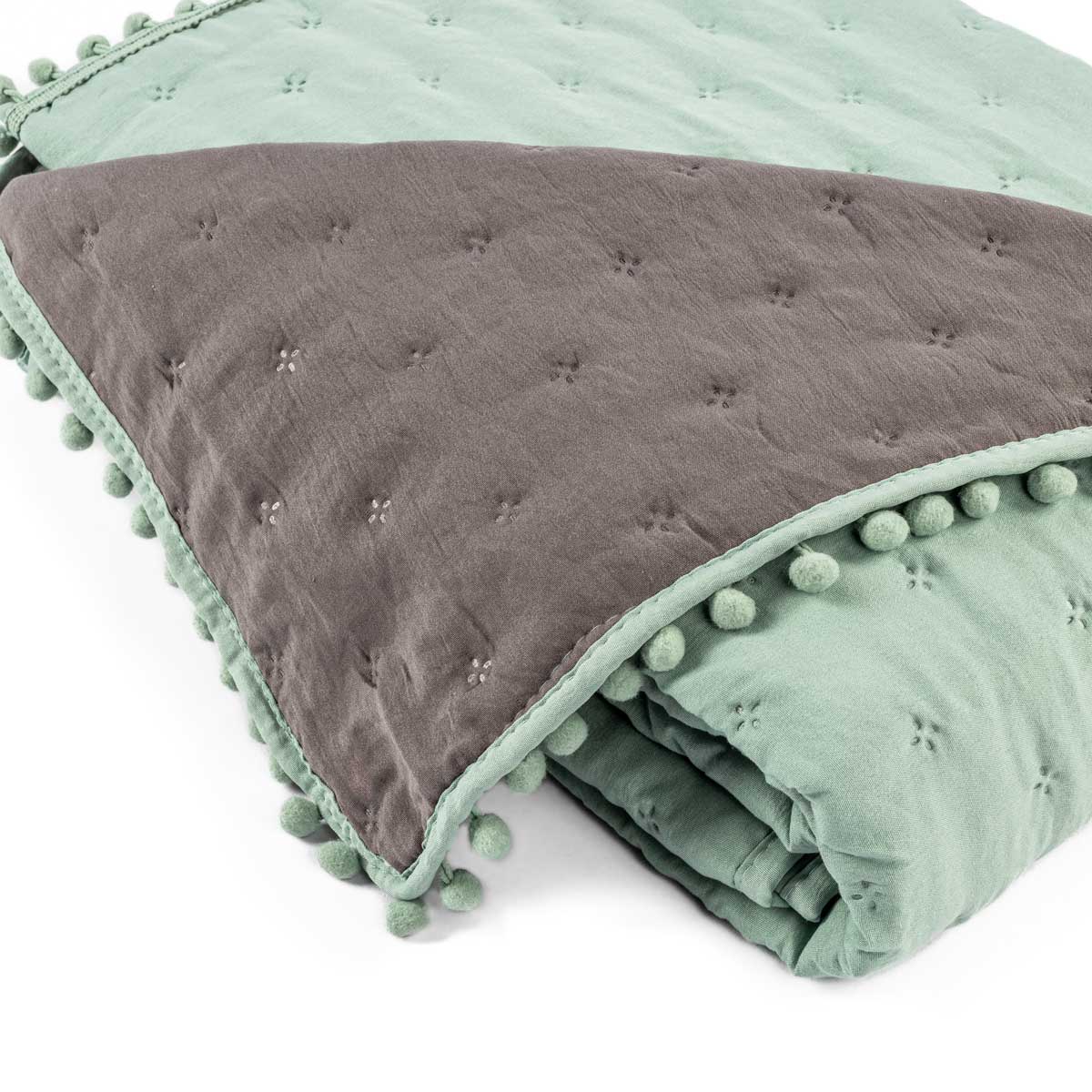 Edredão BEAR  reversível verde água e cinza 140x220cm
