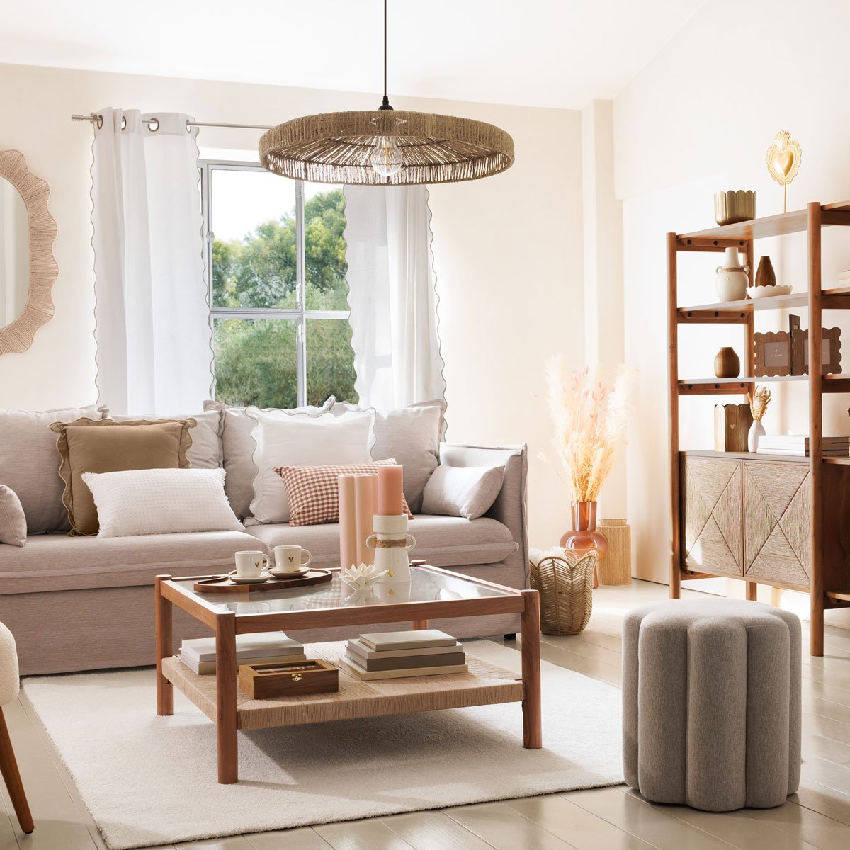 Candeeiro de teto BELLAMY bege em juta 58cm