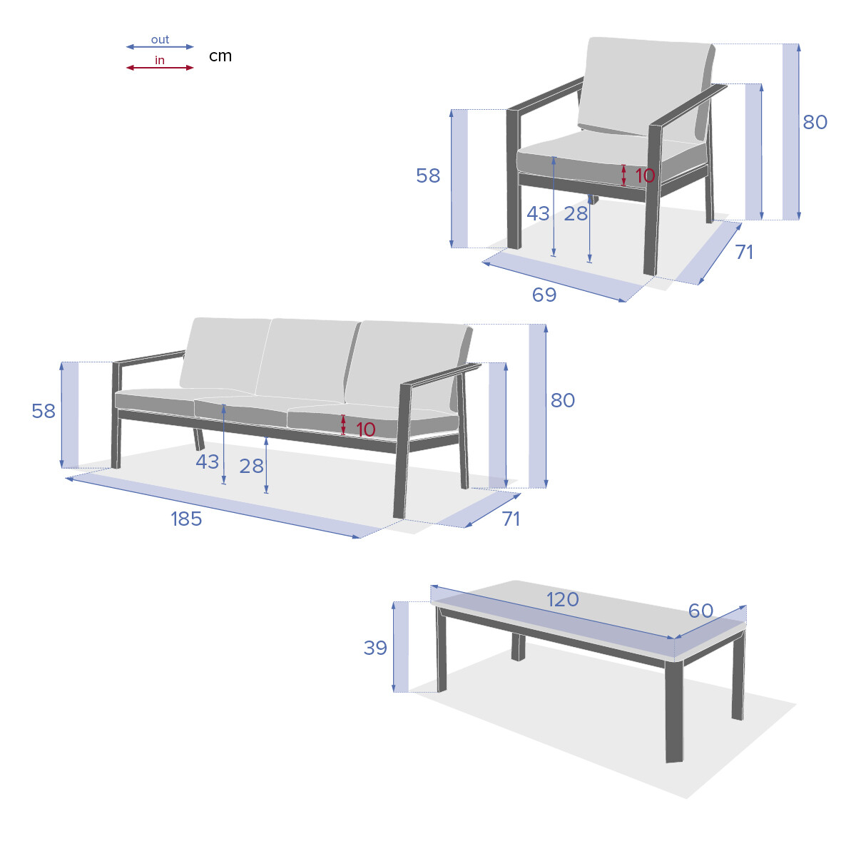 Conjunto de jardim PAVANE cinza graphite
