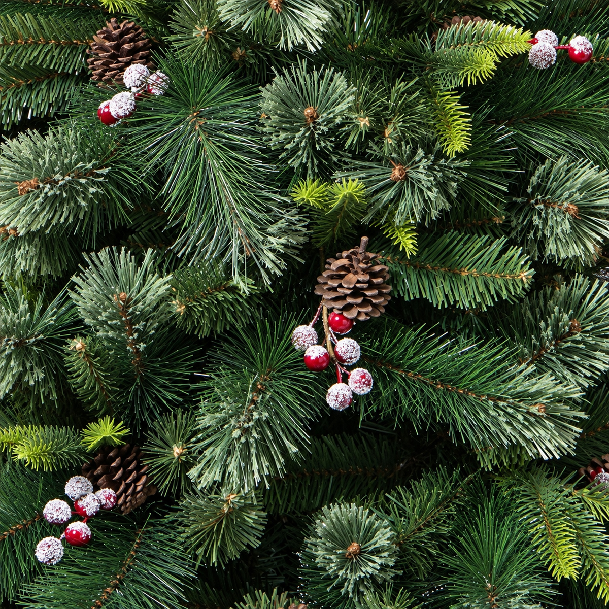 &Aacute;rvore de natal WYOMING verde com pinhas e azevinhos 210cm