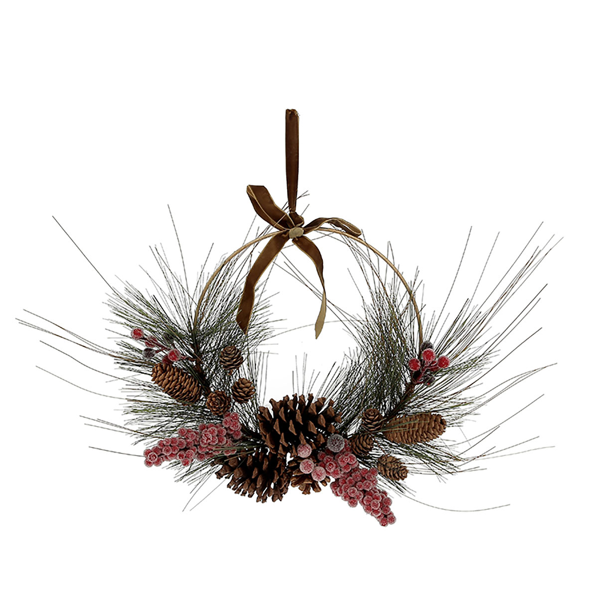 Coroa Verde Com Pinhas E Bagas 30cm