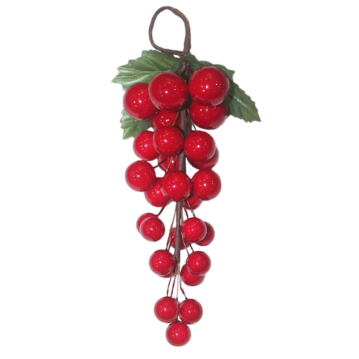 Haste decorativa com bagas e folhas para pendurar 20cm