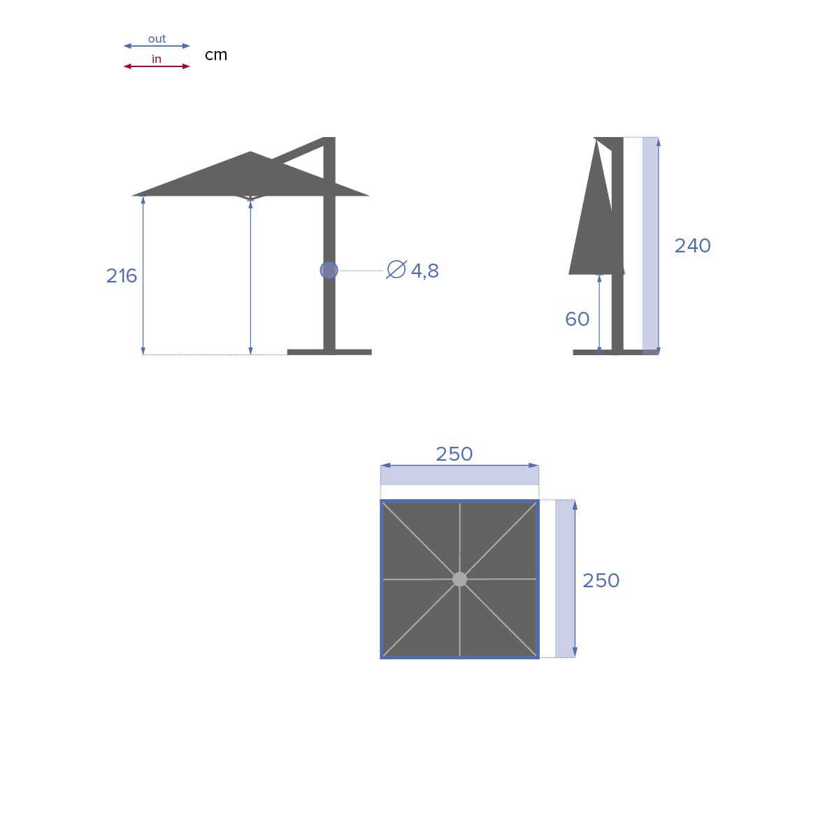 Guarda-sol MANOA descentrado acajou 2,5x2,5m