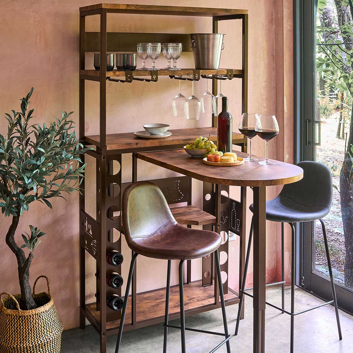 M&oacute;vel de bar BOCCA com garrafeira e tampo amov&iacute;vel