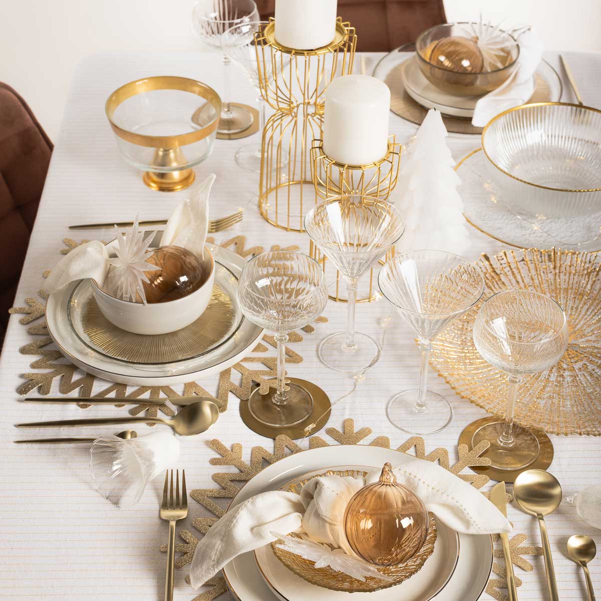 Individual de mesa FLOCO de neve dourado 42cm