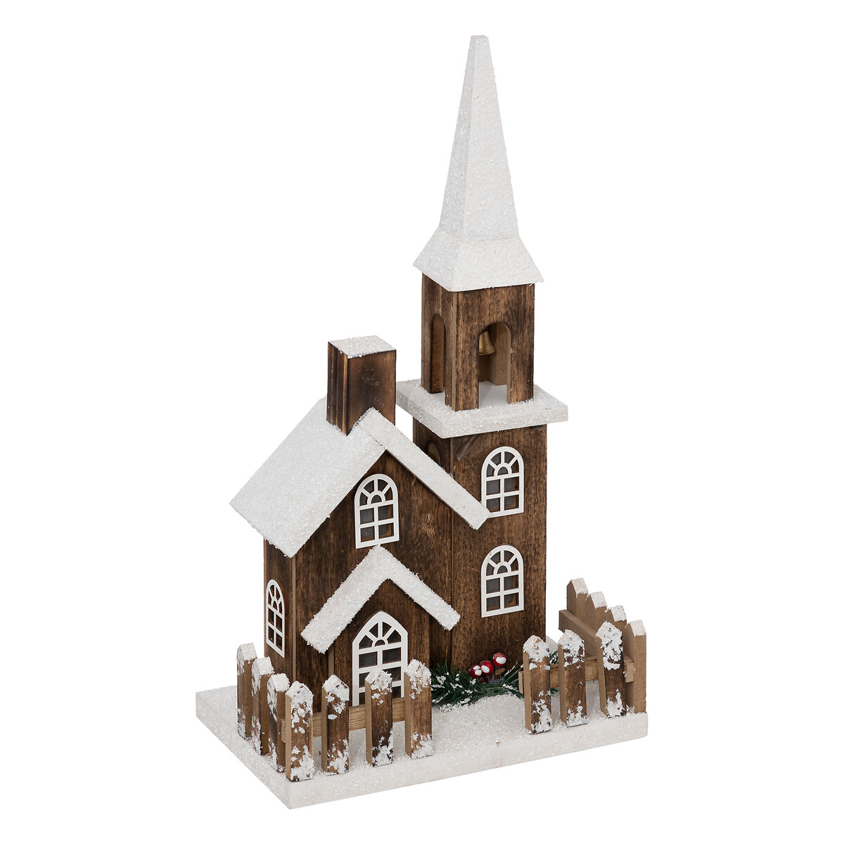 Igreja em madeira com neve e led 40x22,5cm