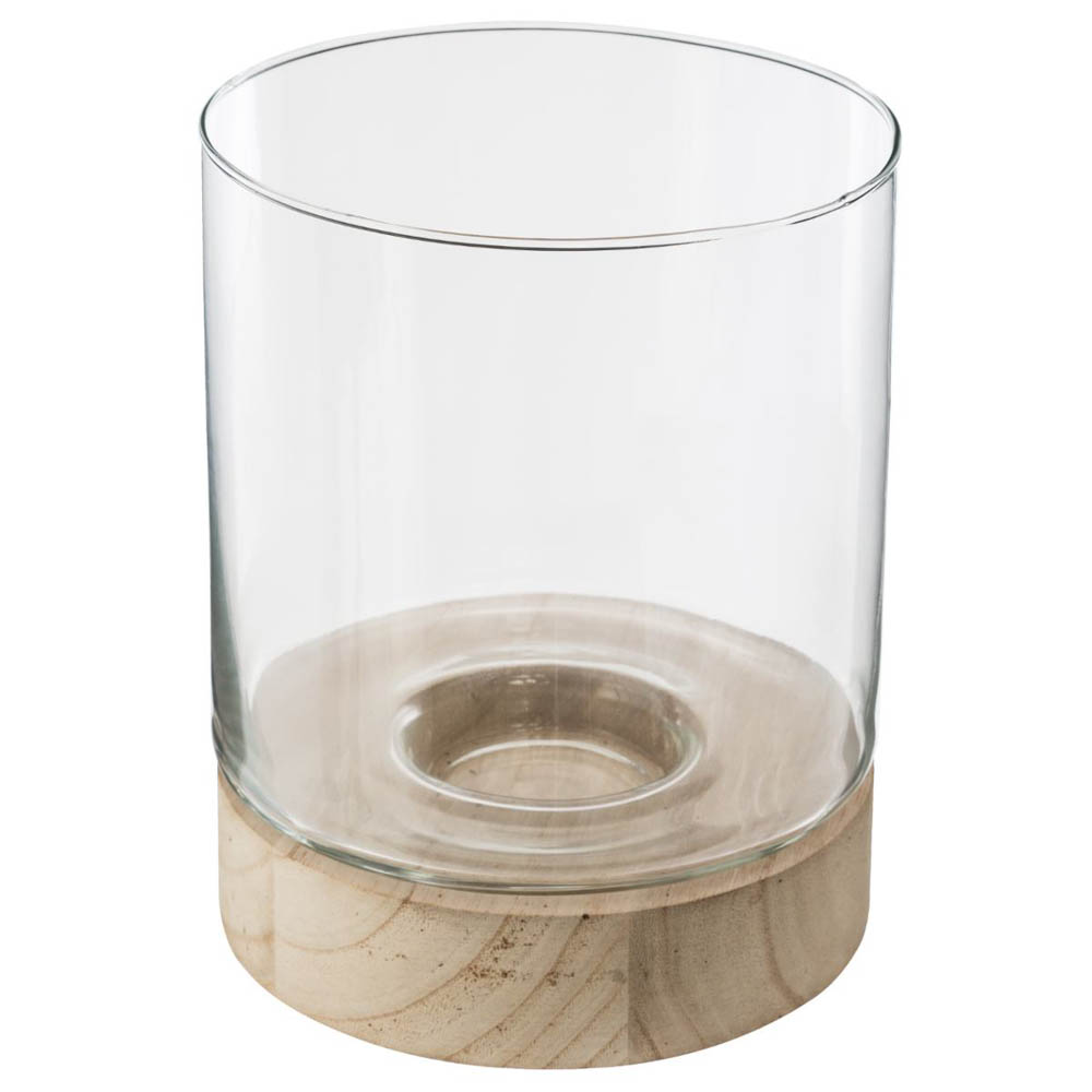 Casti&ccedil;al em vidro com base em madeira 20x16cm