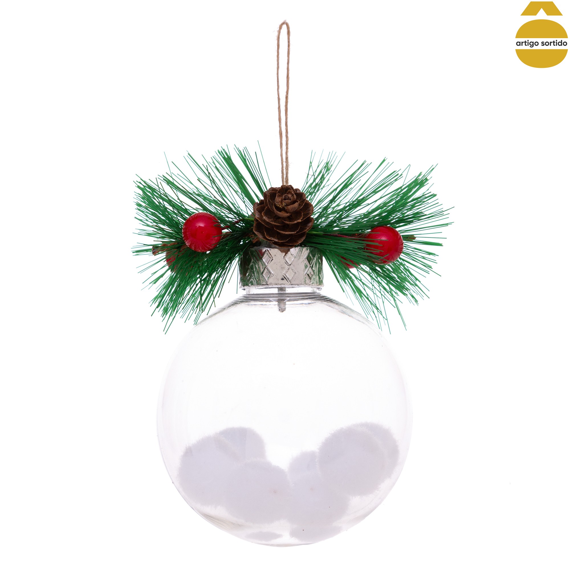 Bola de natal com arranjo natalício 12cm