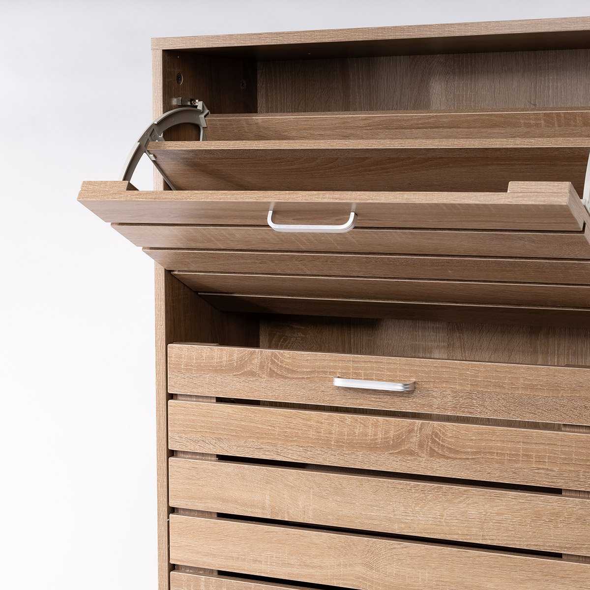 Sapateira ripada natural com 2 gavetas 84cm