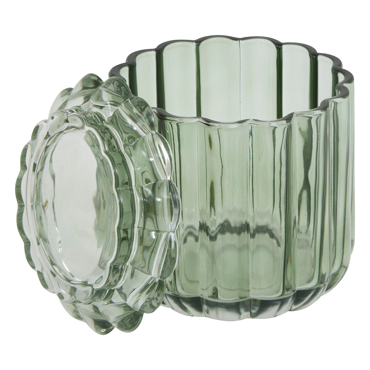 Caixa para algodão FLOREA verde em vidro