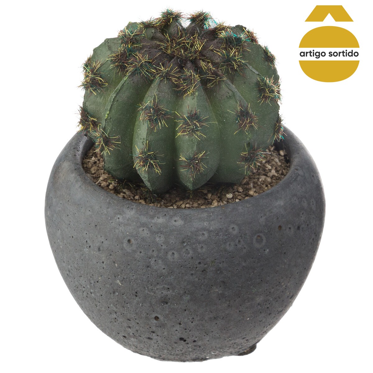 Vaso de cimento preto com cato 8cm