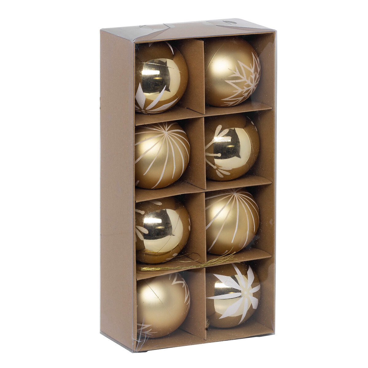 Conjunto de 8 bolas de natal dourado e branco 8cm