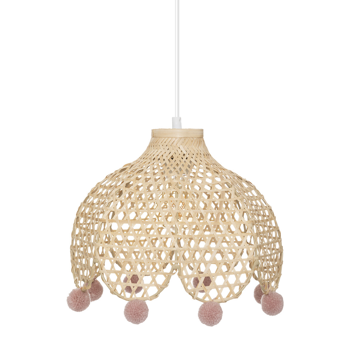 Candeeiro de teto POMME bege em bambu com pompons
