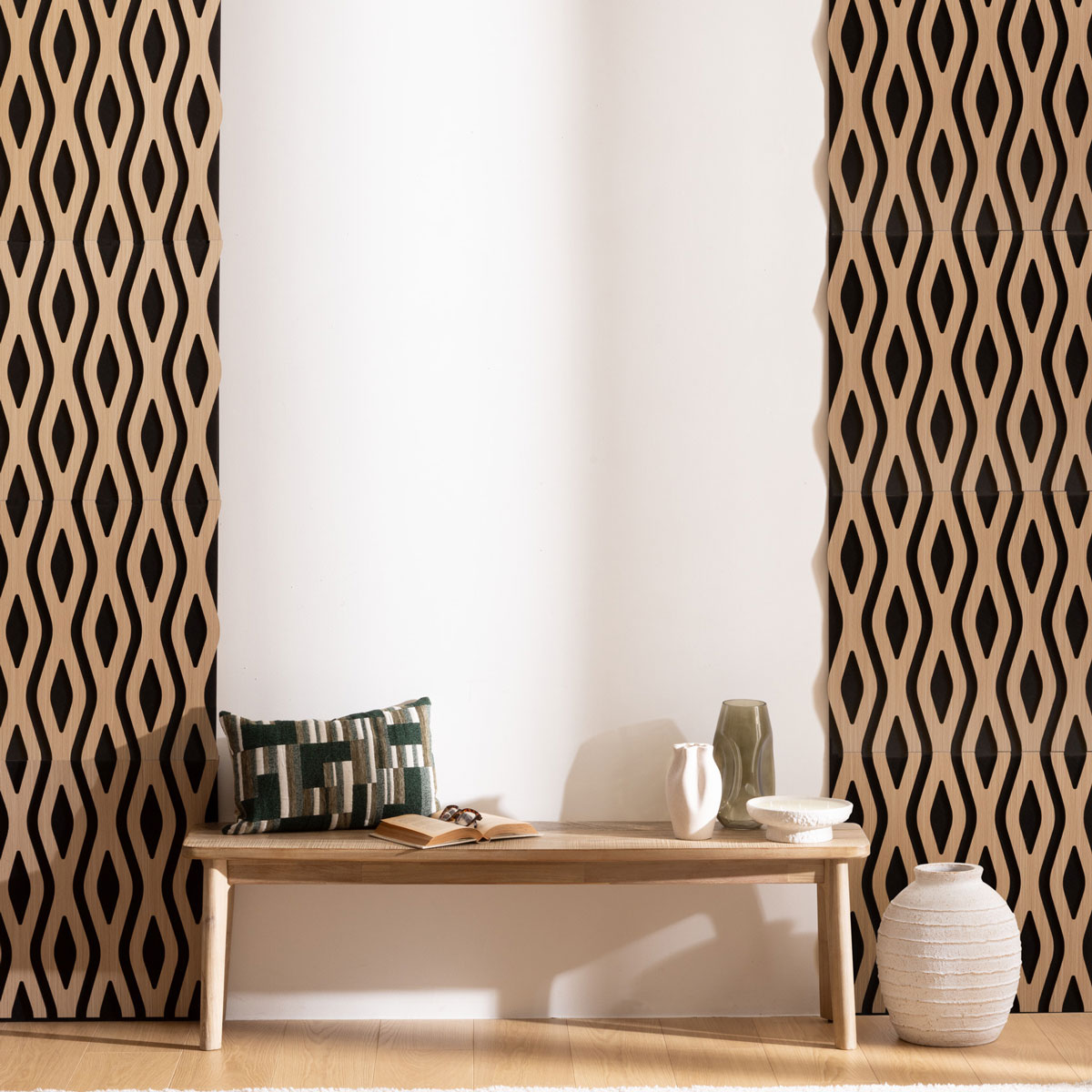 Painel decorativo waves CLINT natural em mdf 61x61cm