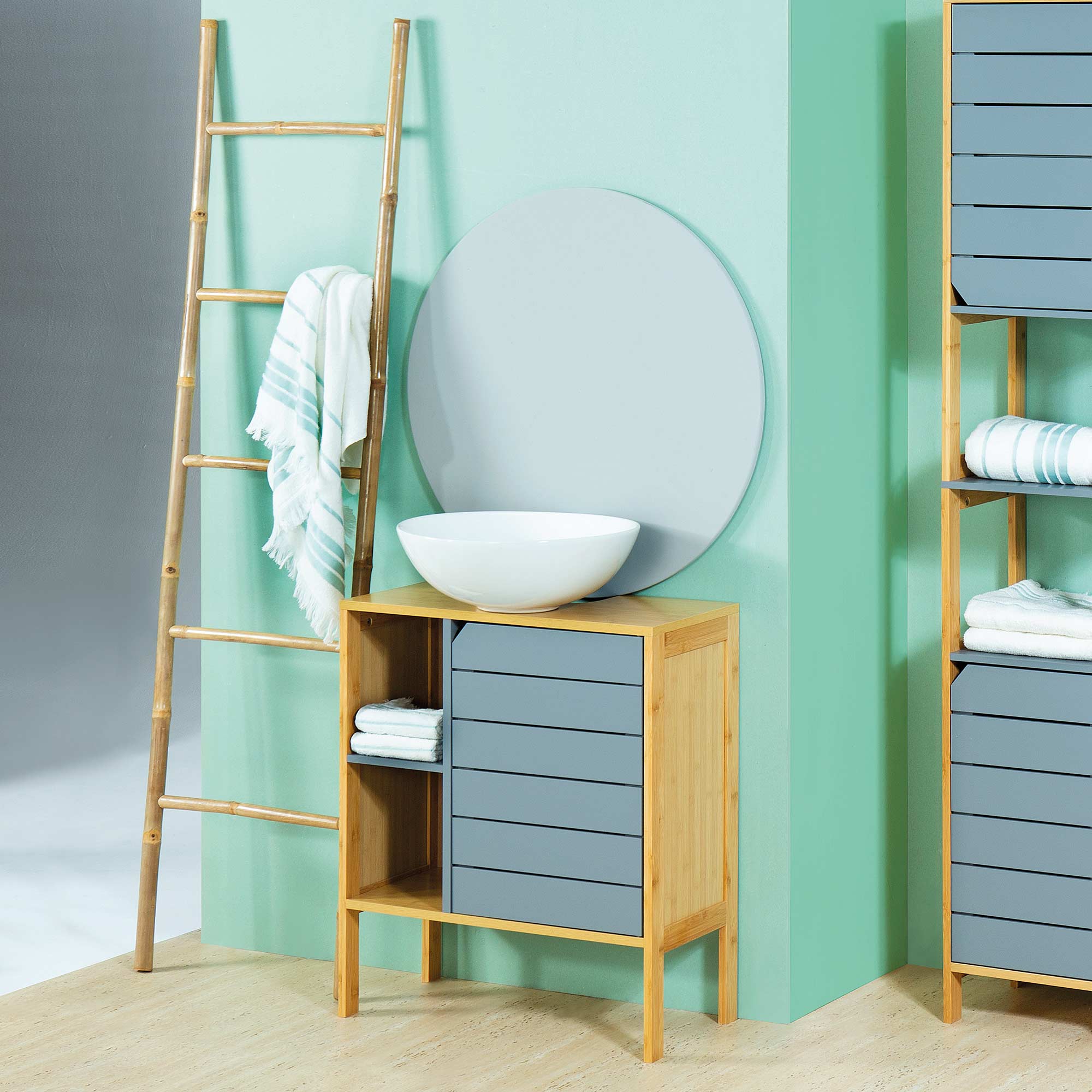 Toalheiro escada em bambu 170cm,  Toalheiro escada em bambu 170cm