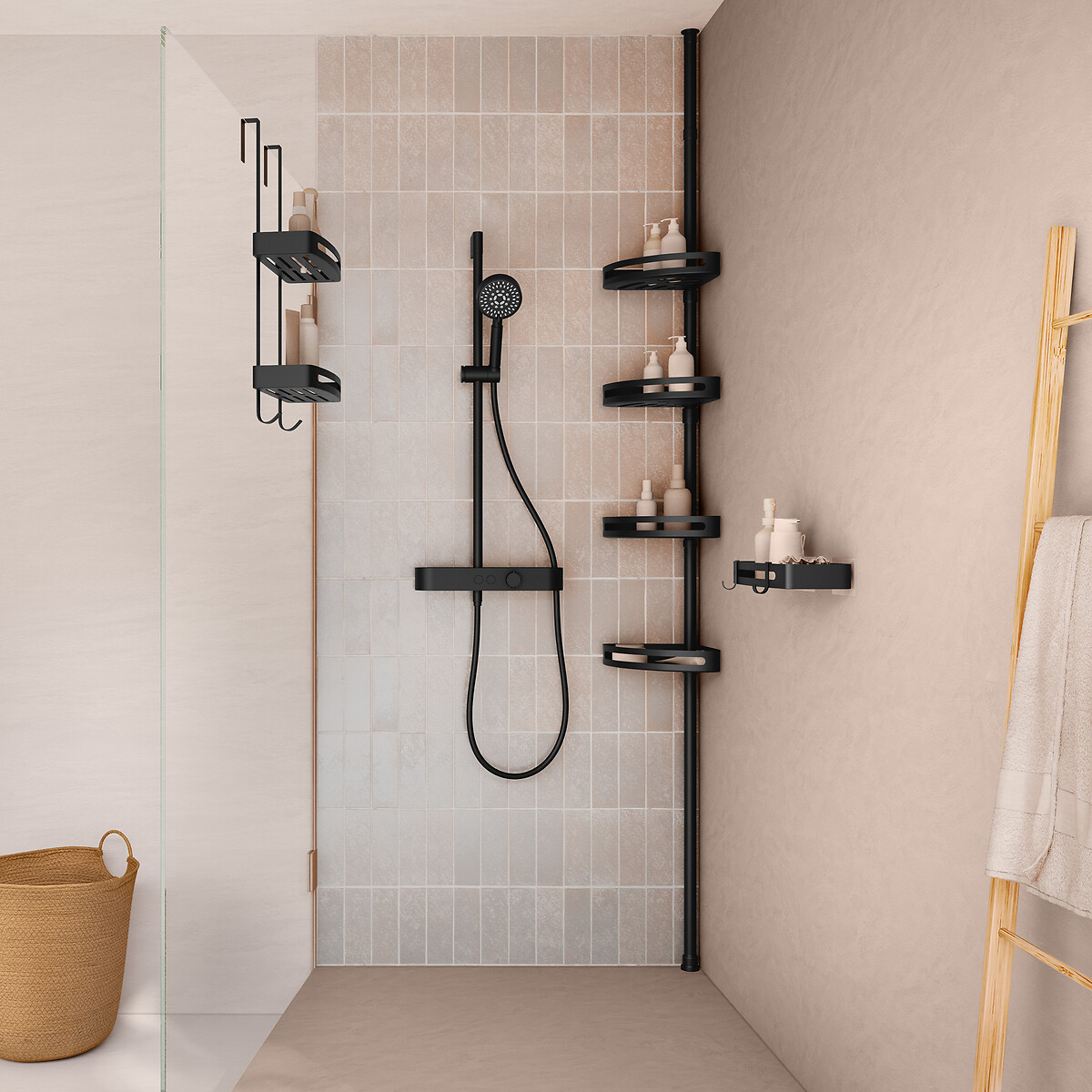 Suporte de duche preto em alum&iacute;nio