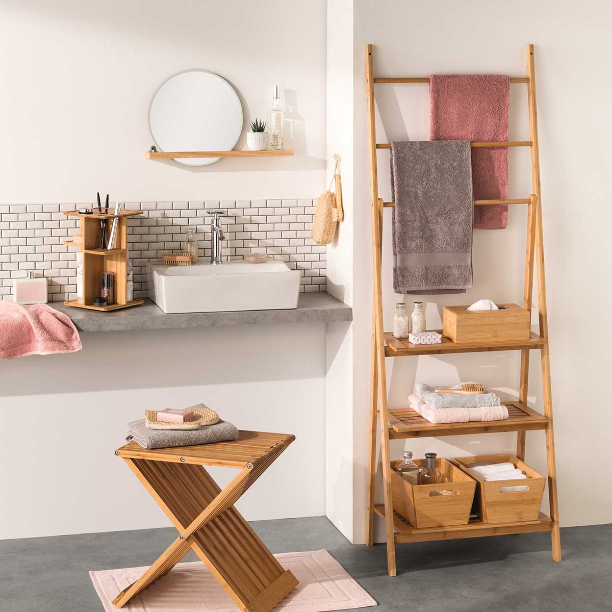 Estante wc de bambu para parede