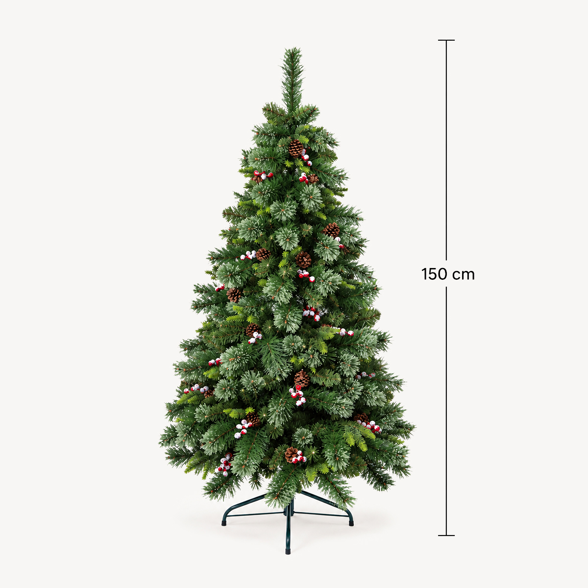 &Aacute;rvore de natal WYOMING  verde com pinhas e azevinhos 150cm