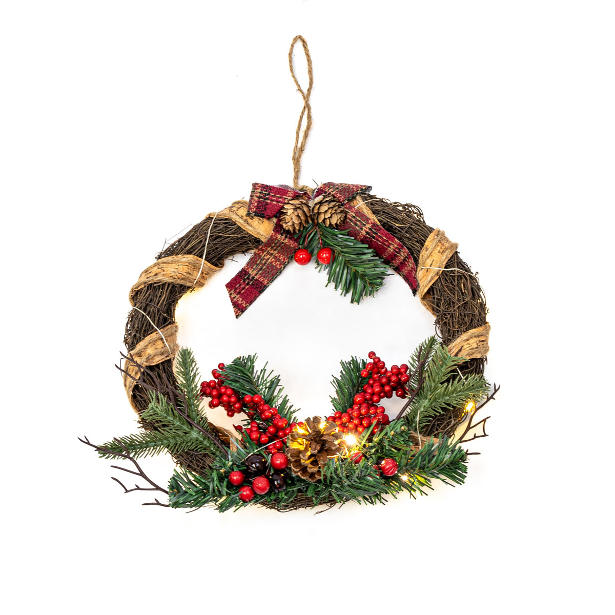 Coroa natalícia decorativa com led 30cm