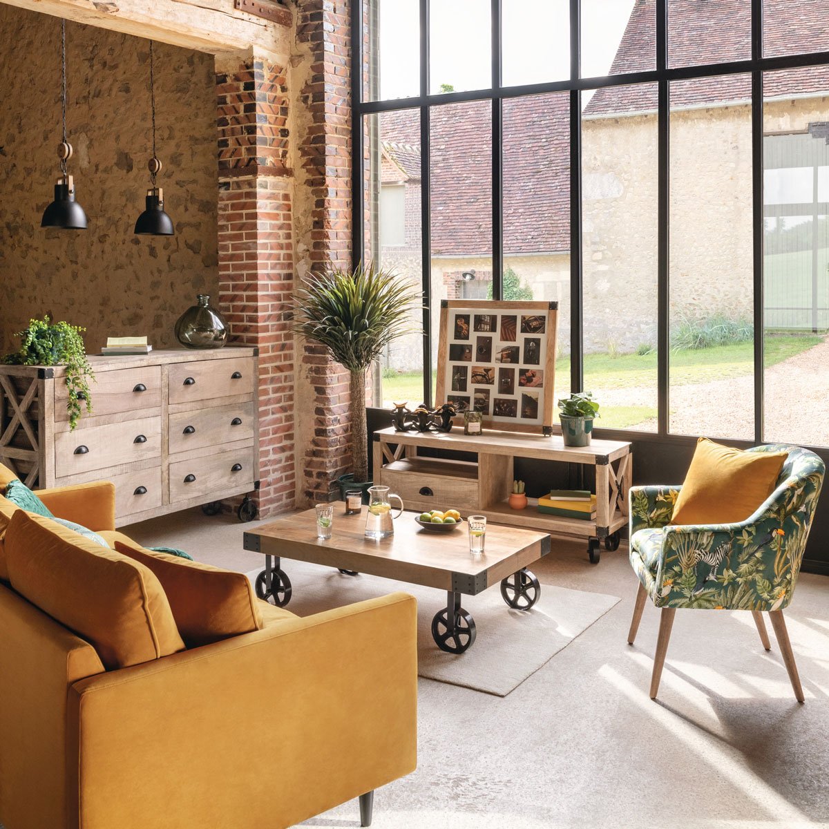 Mesa de apoio FACTORY castanha com rodas pretas