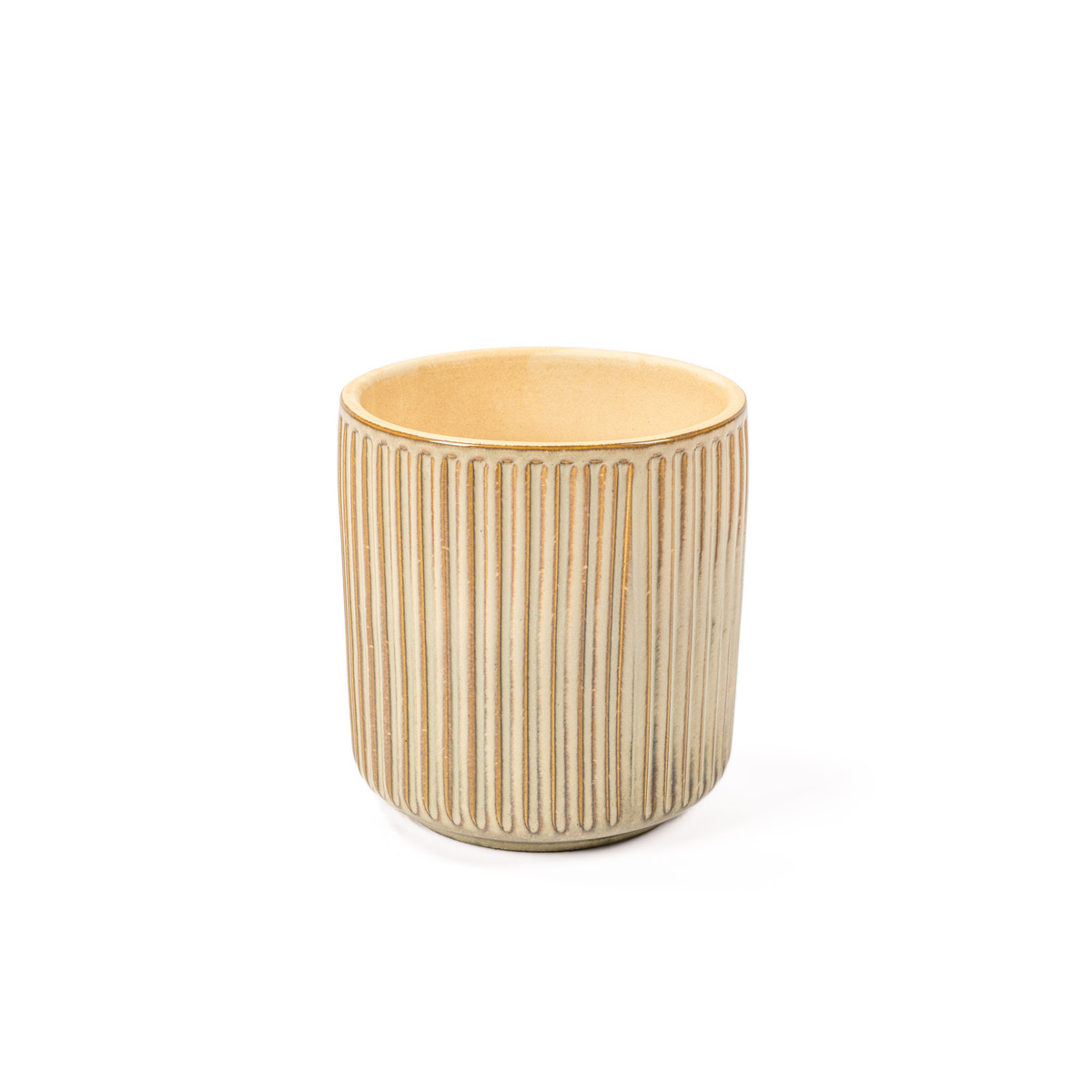 Vaso de cer&acirc;mica decora&ccedil;&atilde;o riscas taupe 15cm