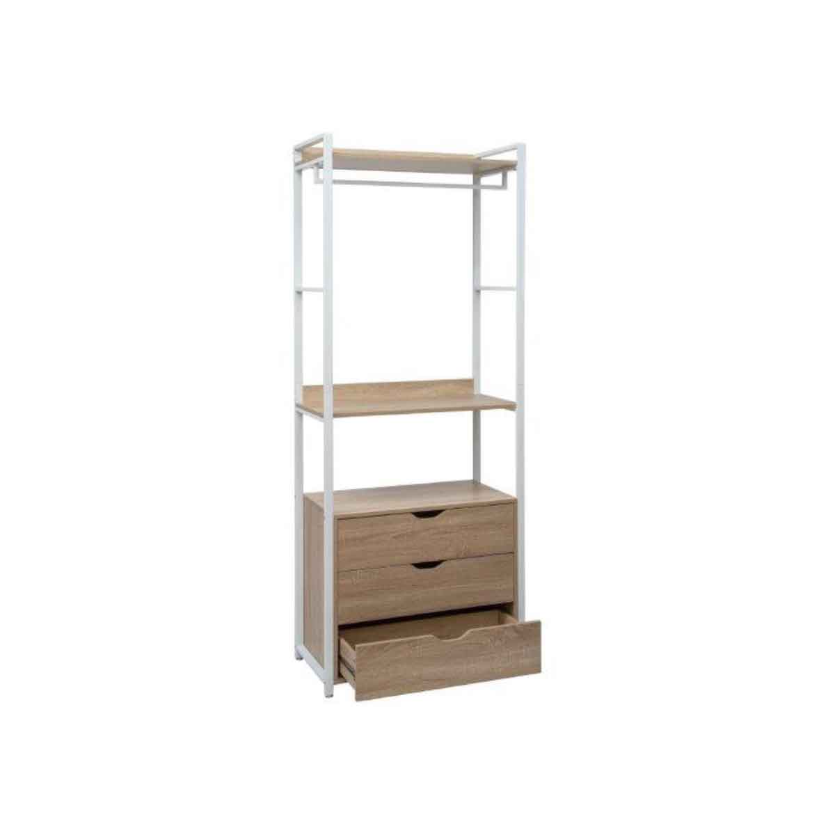 Roupeiro LAUREN branco com 3 gavetas em metal 200cm