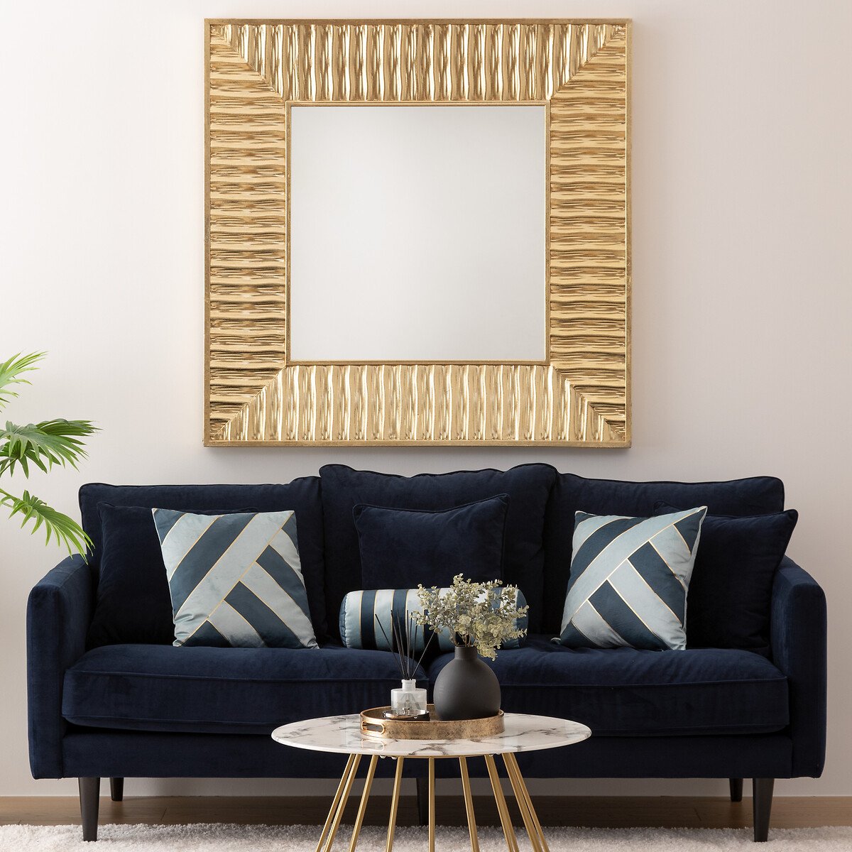 Sof&aacute; CANDICE azul escuro de veludo 194cm