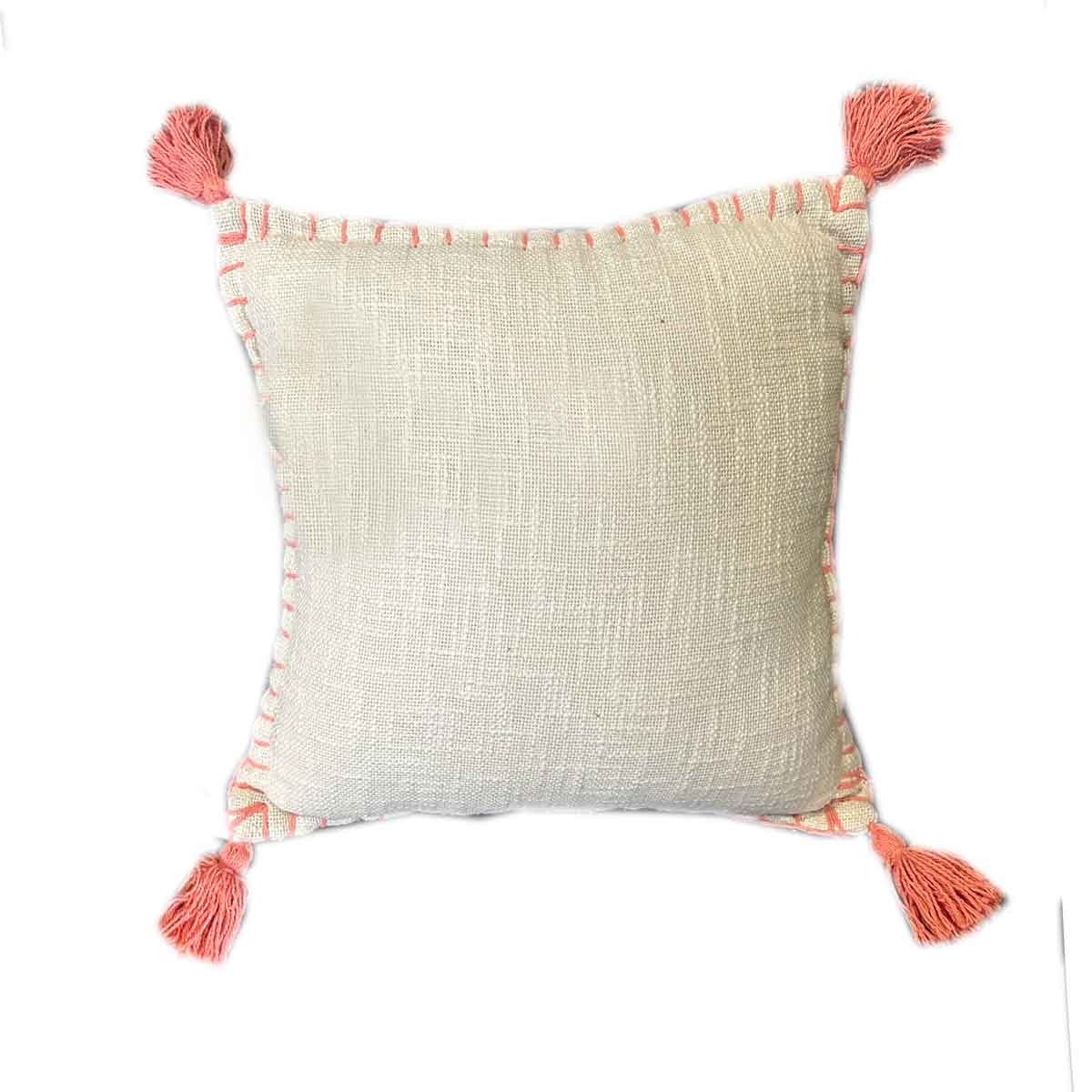 Almofada cru com tassels rosa 40x40cm,  Almofada cru com tassels rosa 40x40cm
