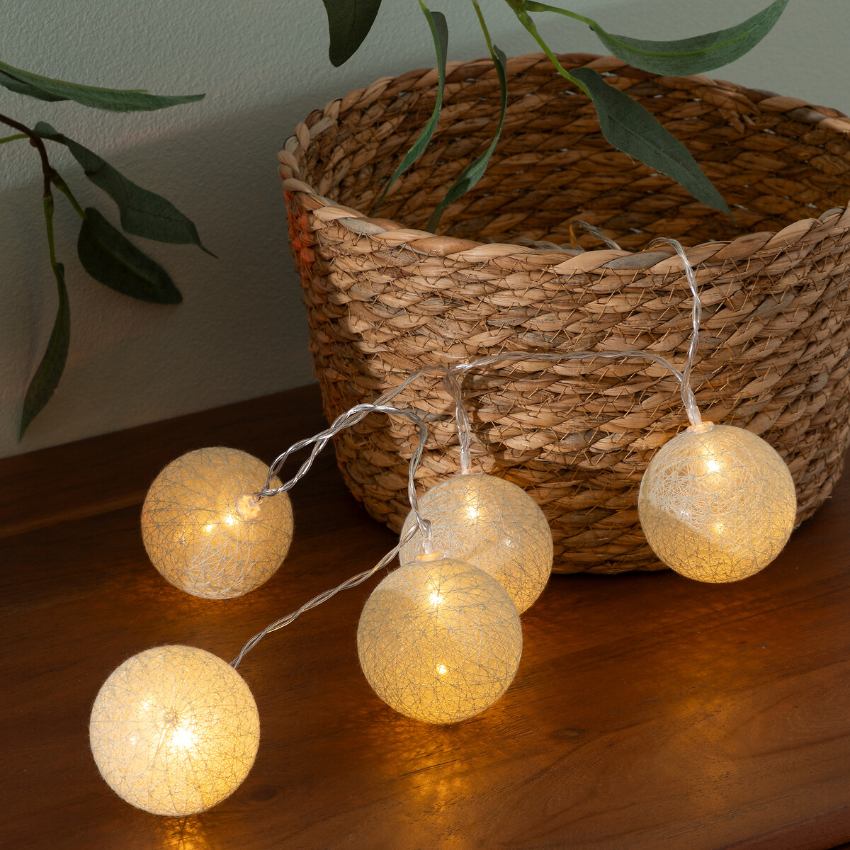 Grinalda luminosa verde claro com 10 bolas LED