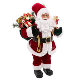 Pai natal decorativo com roupa em veludo vermelho 61cm