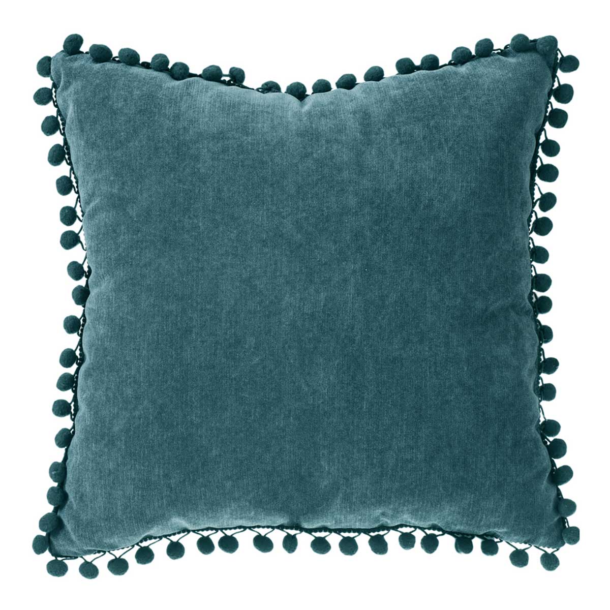 Almofada azul petróleo com pompons 40x40cm