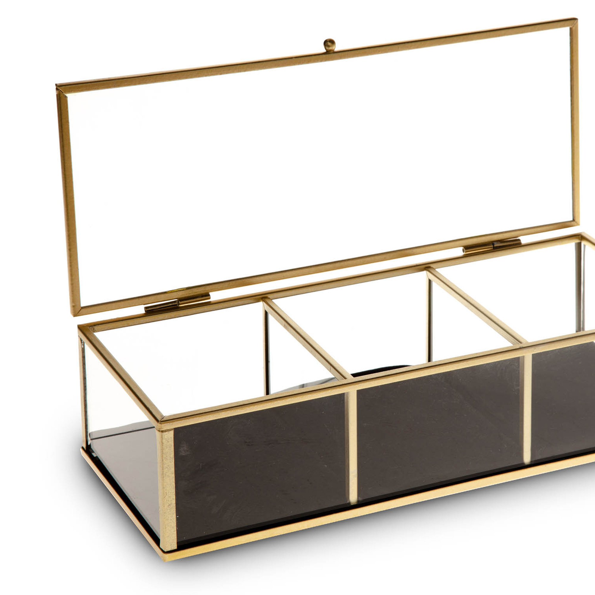 Caixa para bijuteria dourada em metal e vidro