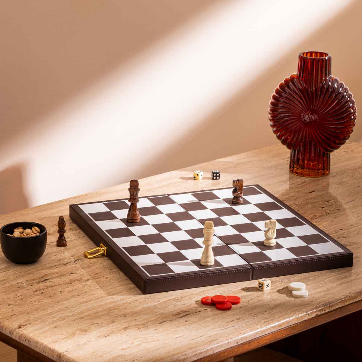 Jogo gamão e xadrez JULE castanho