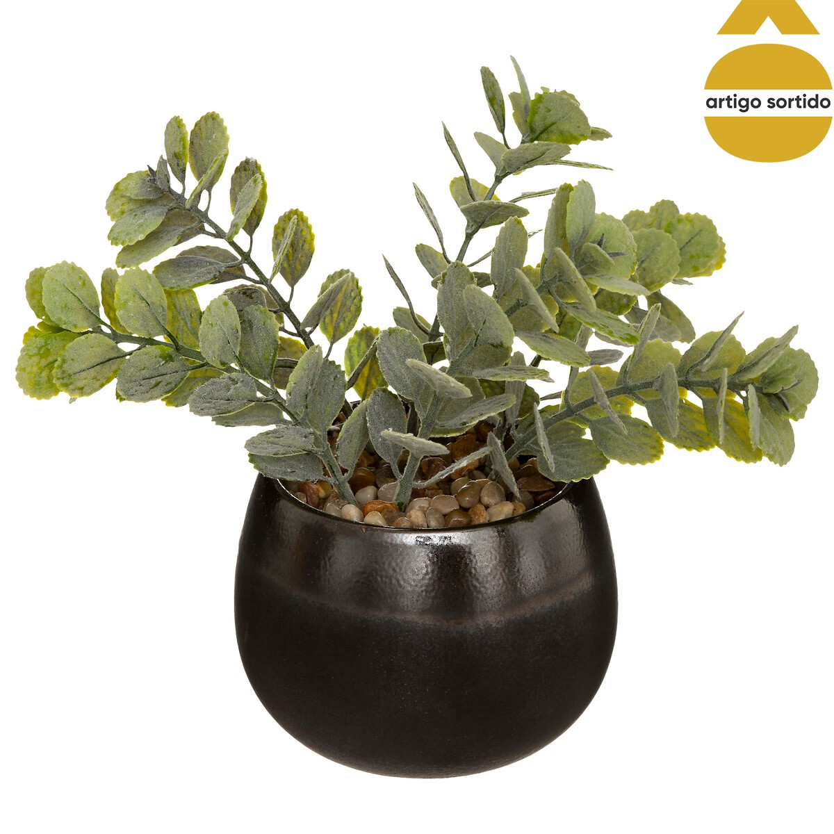 Planta artificial verde com vaso de ceramica