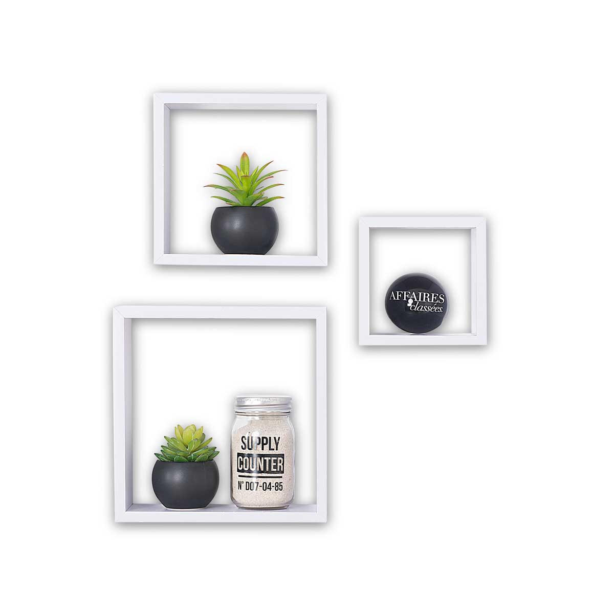 Conjunto de 3 estantes cubo brancas 15/20/25cm,  Conjunto de 3 estantes cubo brancas 15/20/25cm