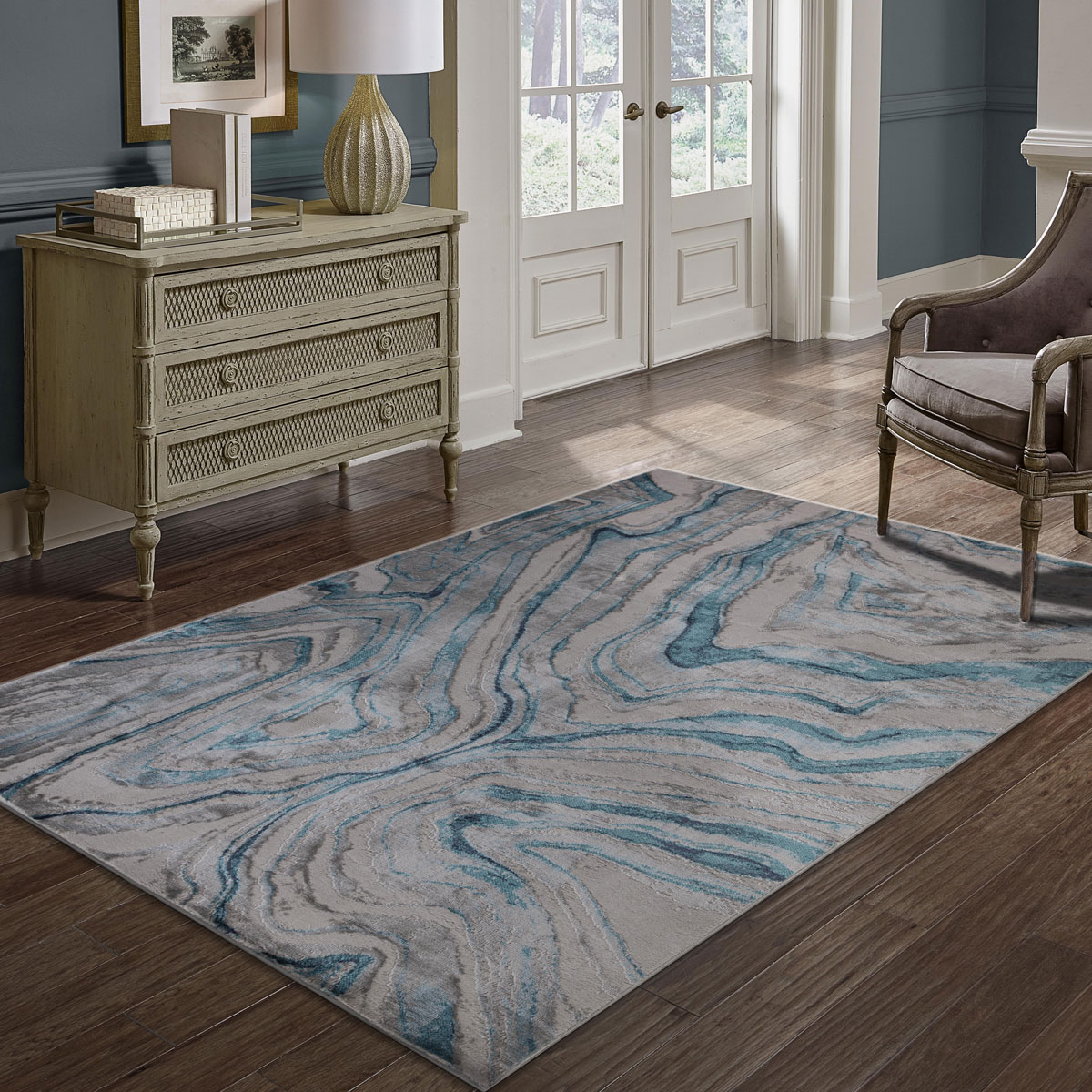 Tapete ZAHA abstract cinza e azul 80x150cm