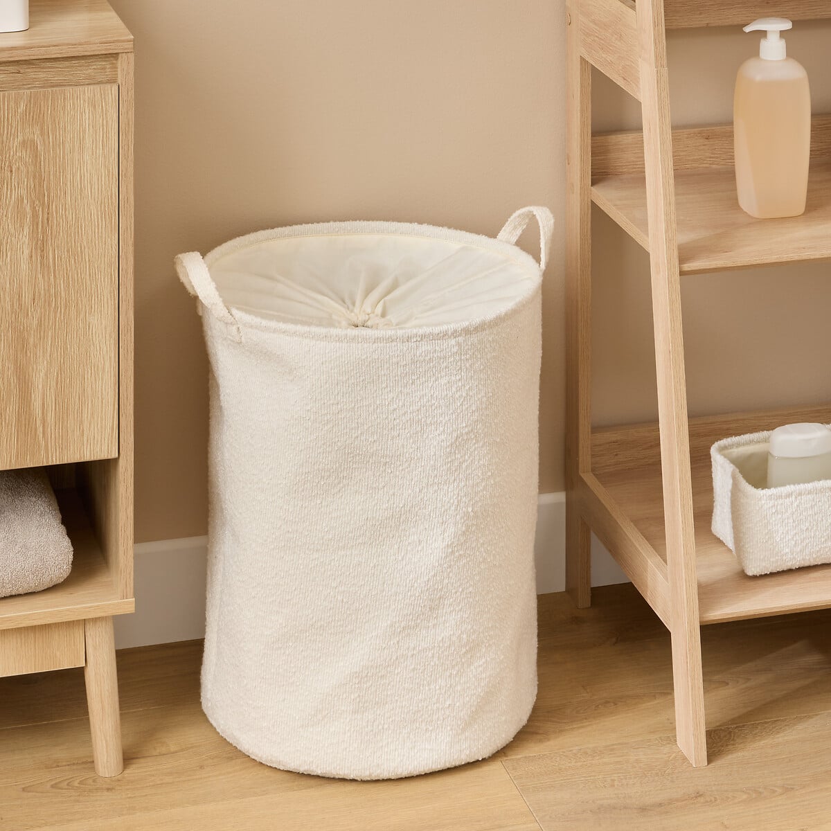 Cesto de roupa wc branco em tecido boucl&eacute; 56l