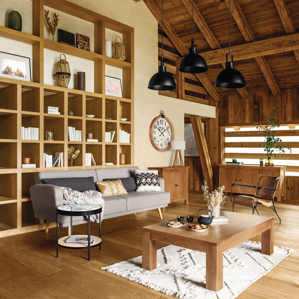 Mesa de apoio com rel&oacute;gio em vidro