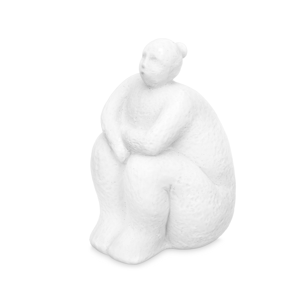Est&aacute;tua figura de mulher sentada em cer&acirc;mica branca 30cm