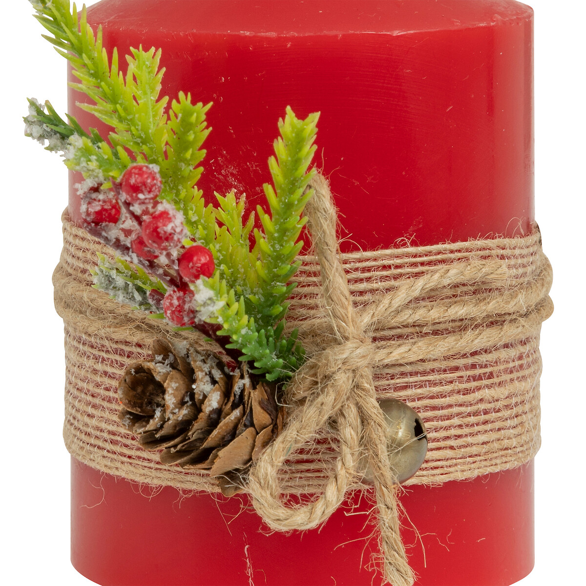 Vela com pinhas e bagas vermelha 12,5cm