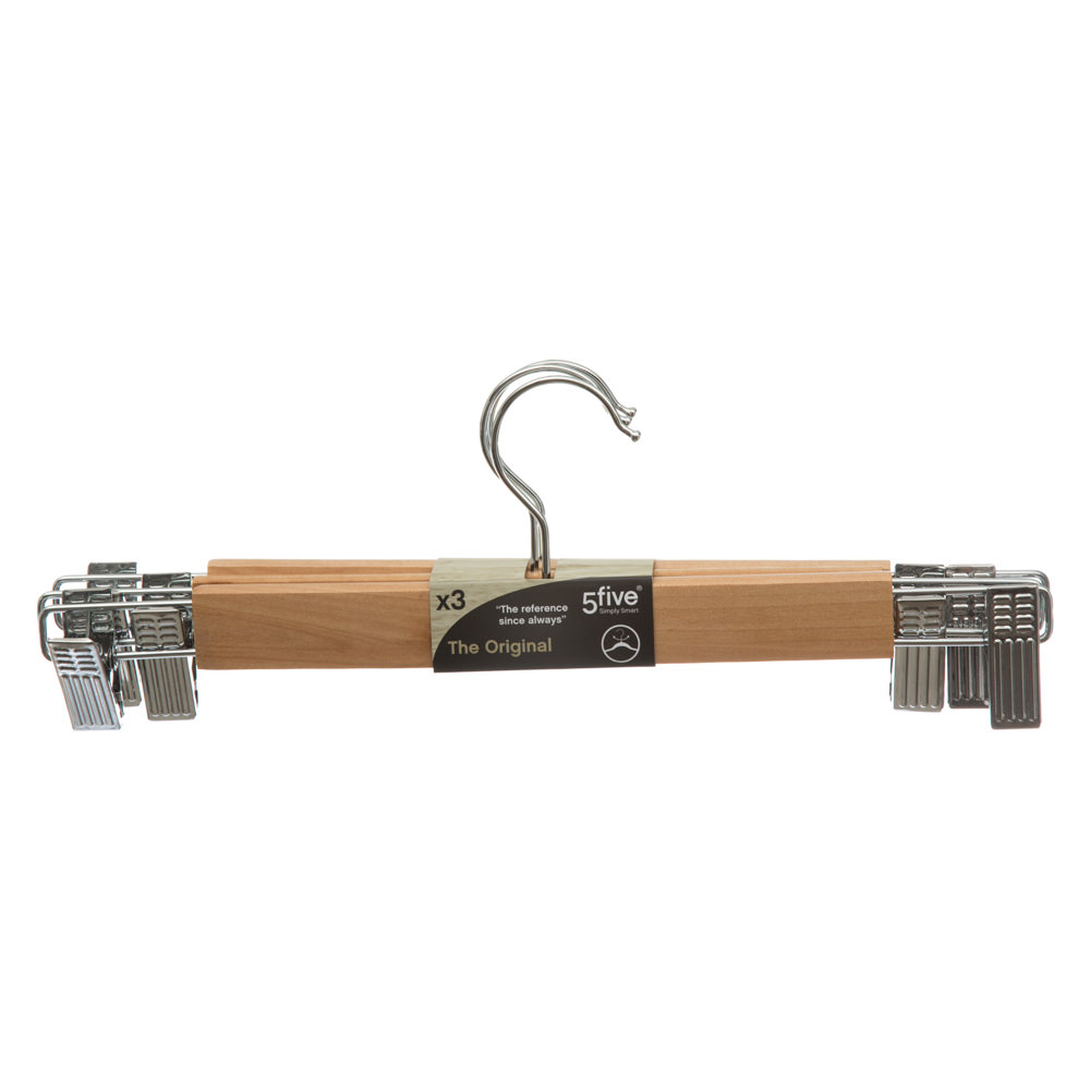 Conjunto de 3 cabides em madeira com pin&ccedil;as