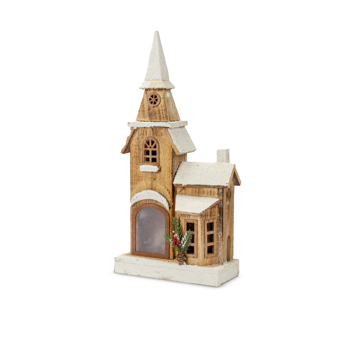 Casa decorativa em madeira com torre e led 51cm