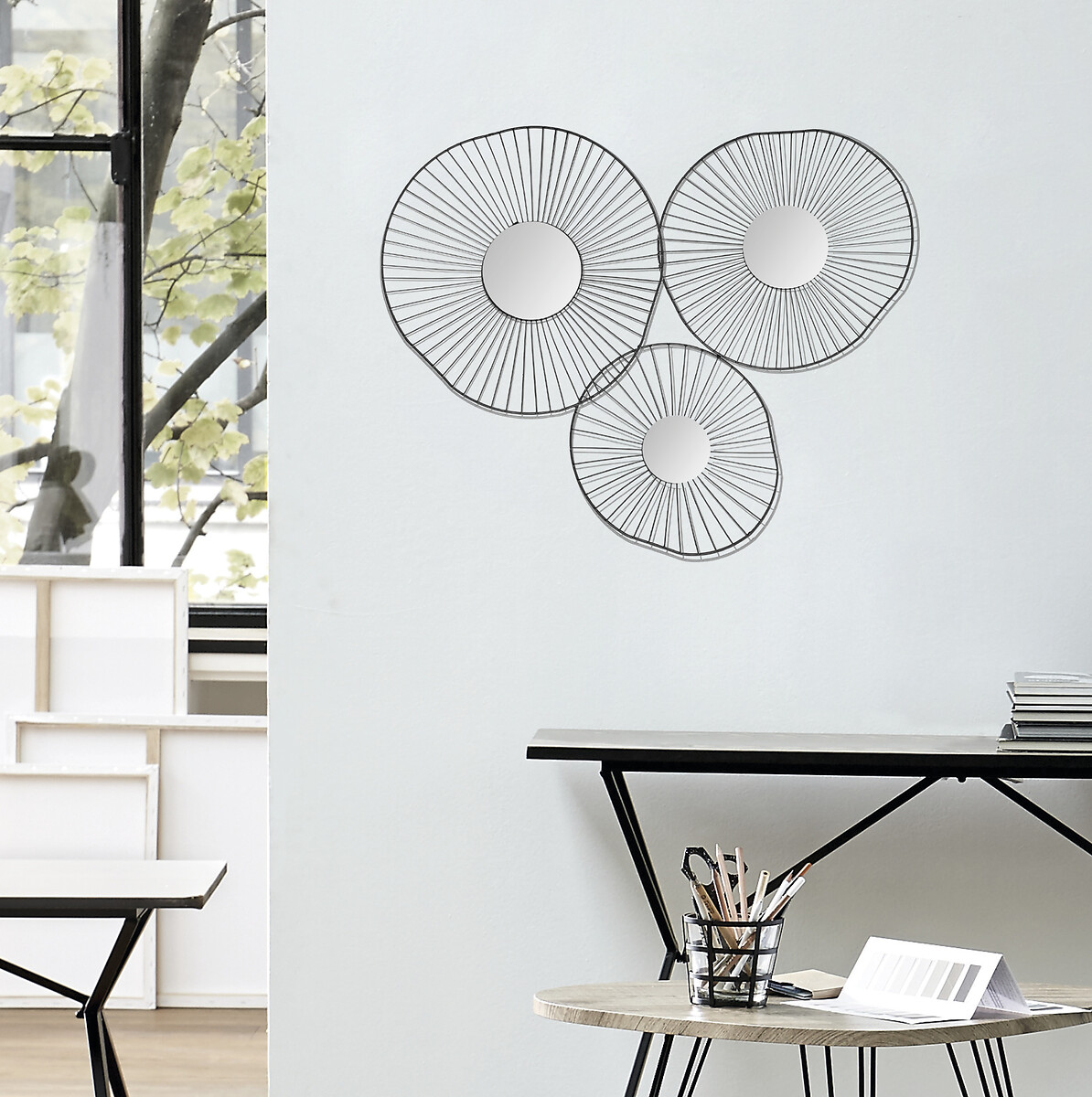 Conjunto de 3 espelhos pretos 50x65cm