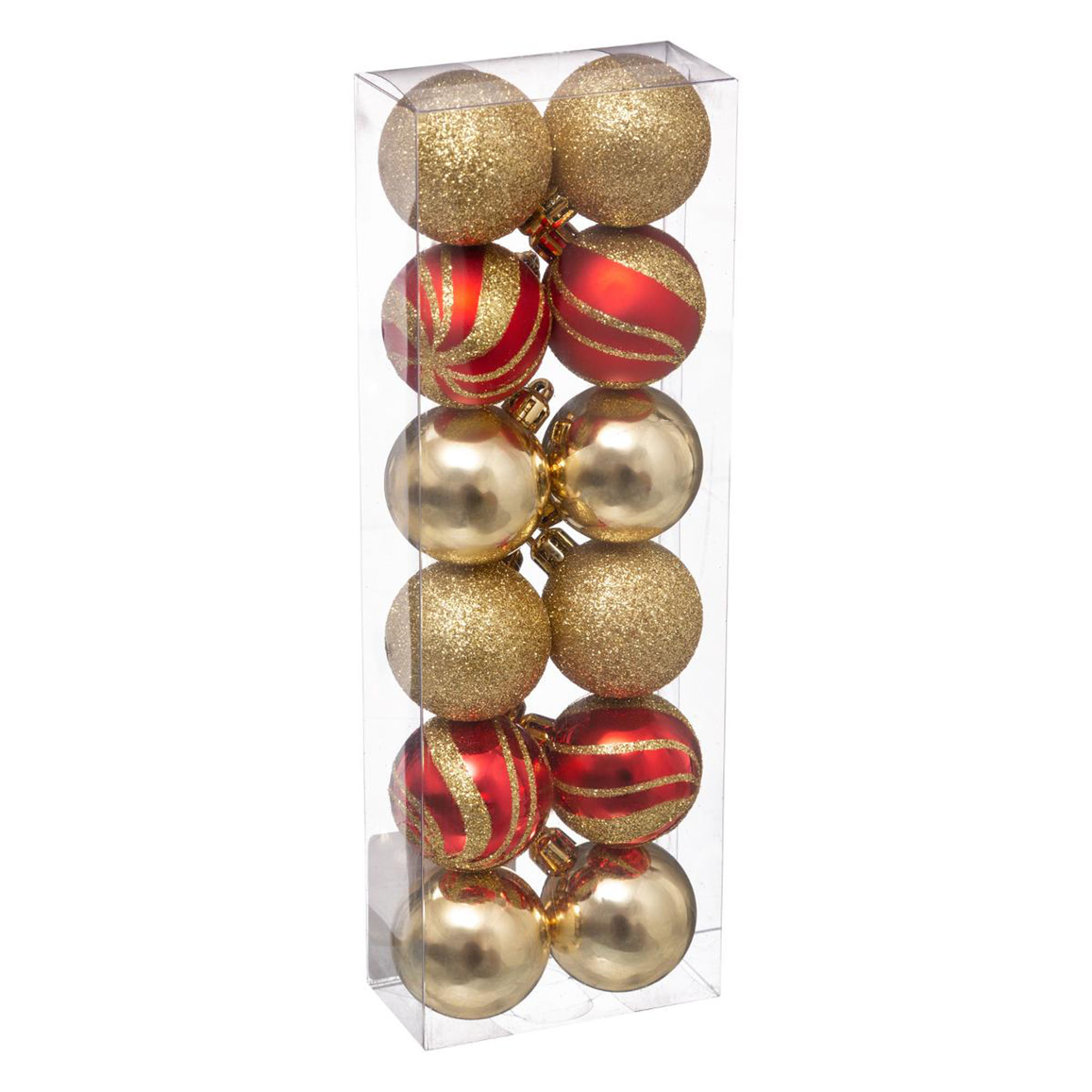 Conjunto de 12 bolas vermelhas e douradas