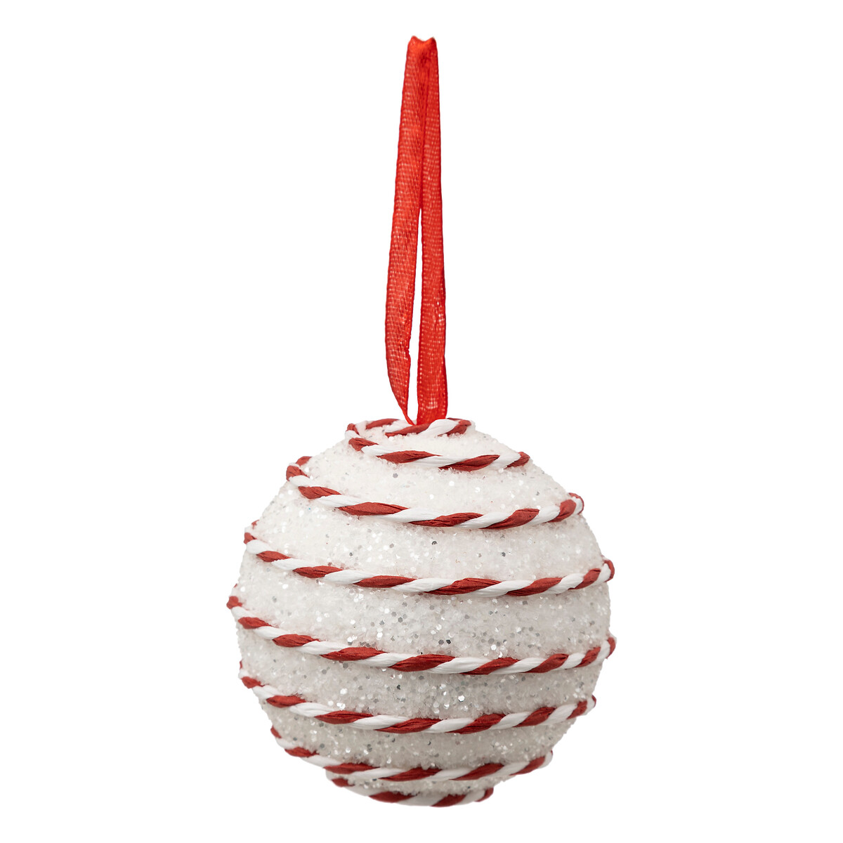 Pendurante bola branca com cord&atilde;o vermelho 8cm