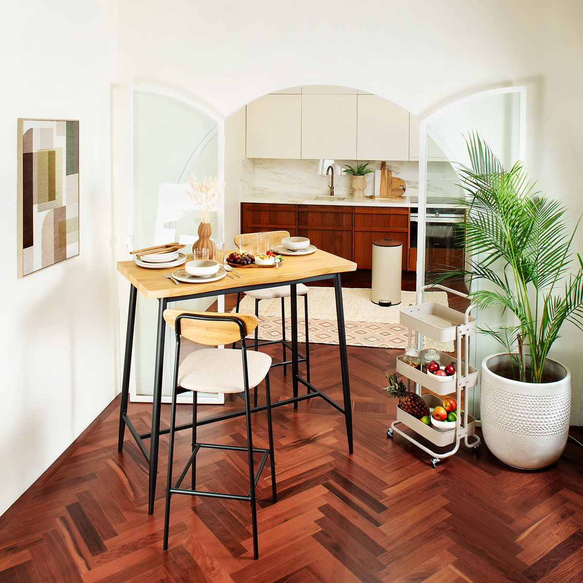 Conjunto de bar URBAN mesa e 2 bancos castanho