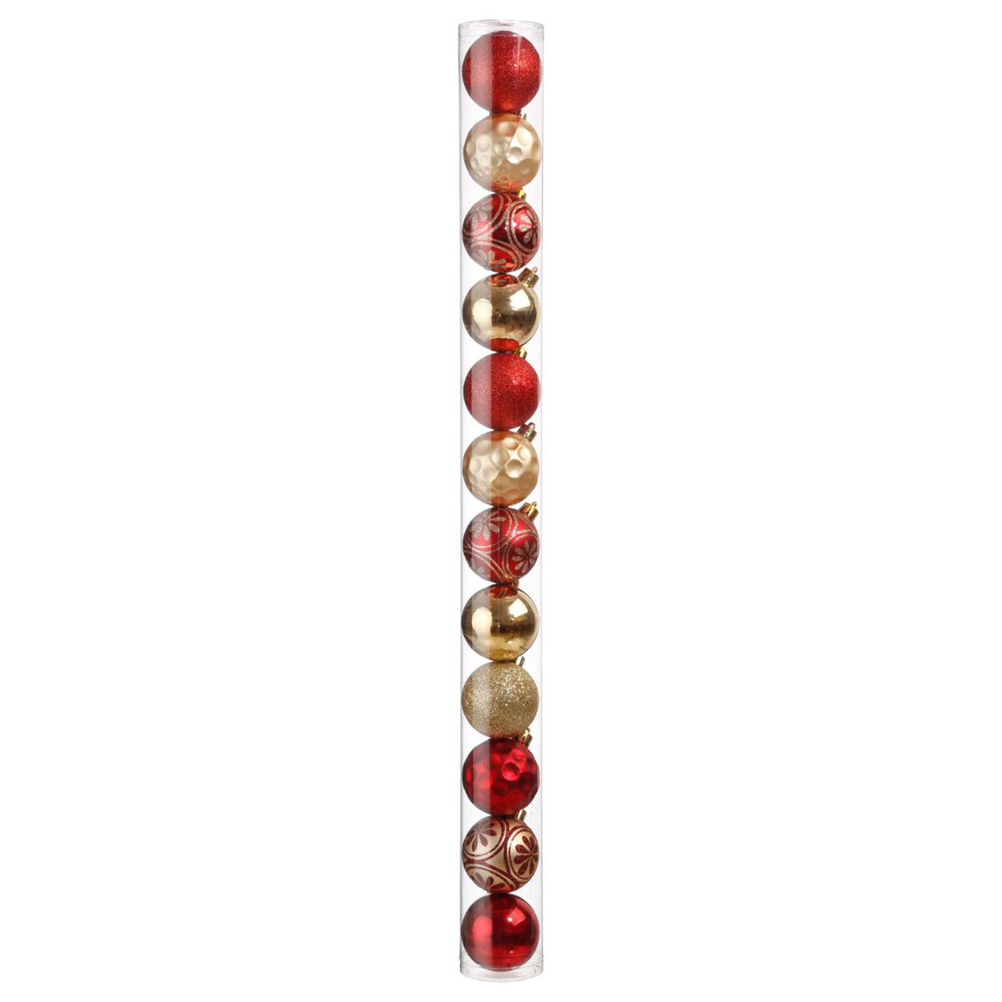 Conjunto de 12 bolas decorativas vermelhas e douradas