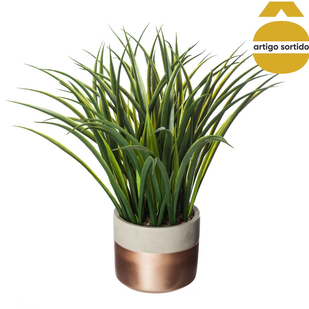 Vaso de cimento bicolor com planta artificial