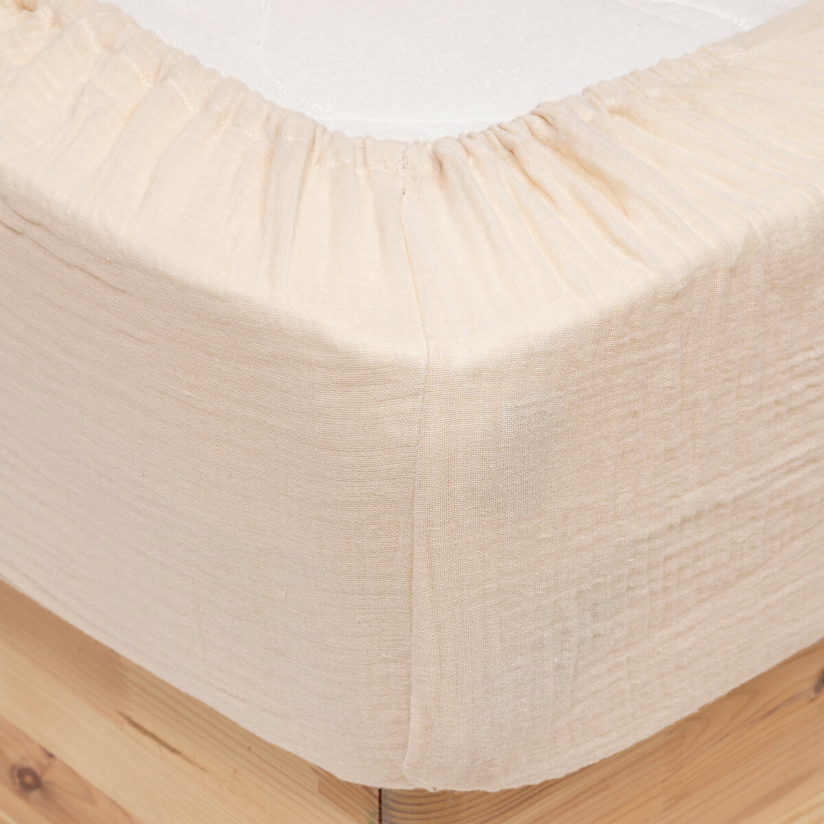 Lençol ajustável FLORA bege em algodão 140x190cm